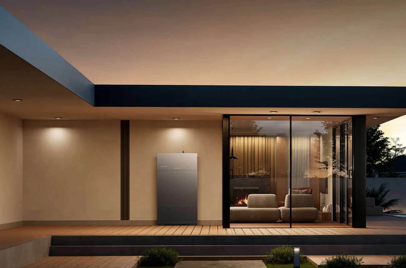 Home with solar storage at dusk